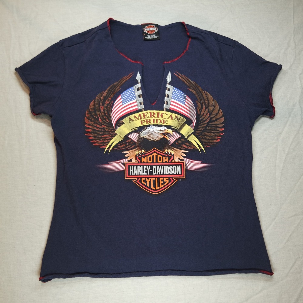 Vintage Harley-Davidson Womens American Pride Eagle Graphic Tee Navy Blue Large - Picture 1 of 10